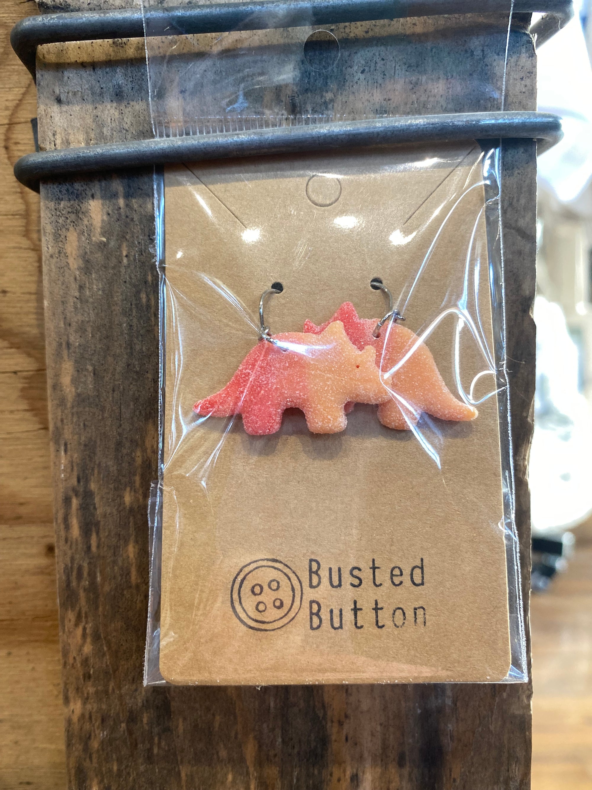 Sour Peach Triceratops earrings