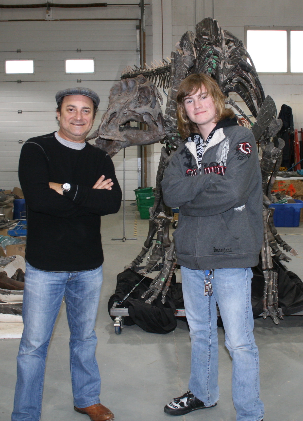 Maiasaura peeblesorum  Kevin Pollak, a big dinosaur lover, came for a tour of our formerly private lab. In the background is a duckbill dinosaur, Maiasaura.      (approx. 70 million years old)