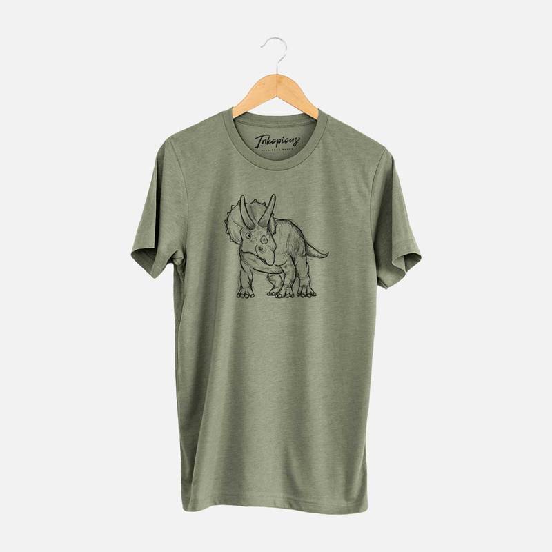 Crewneck T. shirt with Triceratops (Olive Green)