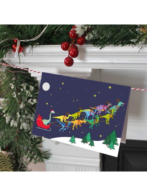 SANTA'S SLEIGH- DINOSAURS CHRISTMAS GREETING CARD