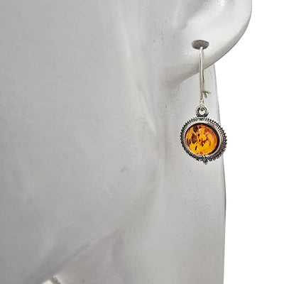 Cognac Amber Sterling Silver Earrings - Round