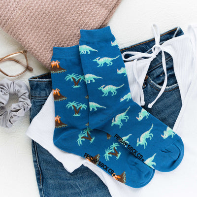 Volcano & Dinosaur Crew Socks Size 5-10