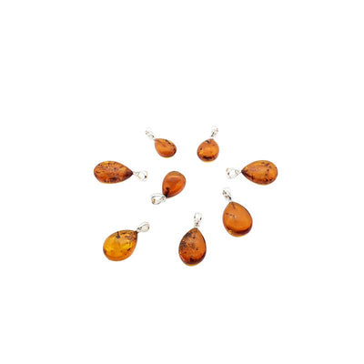 Cognac Amber Small Drop Pendant - Sterling Silver