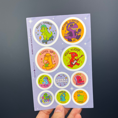 Gamer-Saurus sticker sheet