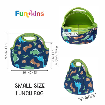 Small, Machine Washable Lunch Bag - Black Dinos