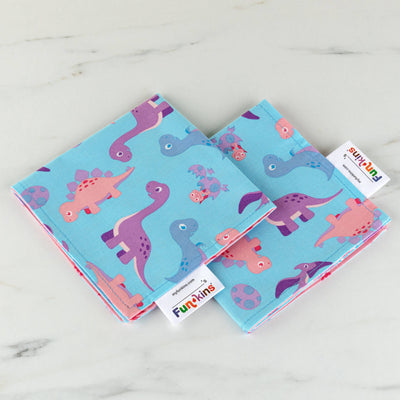 Set of Two Reusable Cloth Napkins - Pink Dinos
