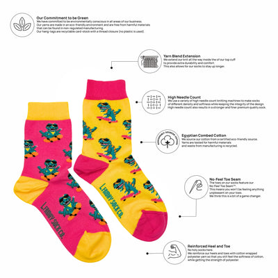 Kid's Dinos on Skateboards Crew Socks