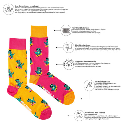 Dinos on Skateboards Mid-Calf Socks Size 7-12