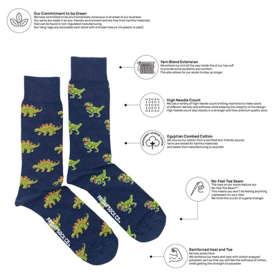 Green Dinosaur Mid-Calf Socks Size 7-12