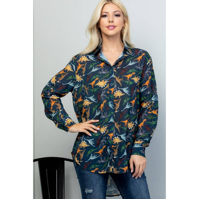 Dino Print High Low Shirt