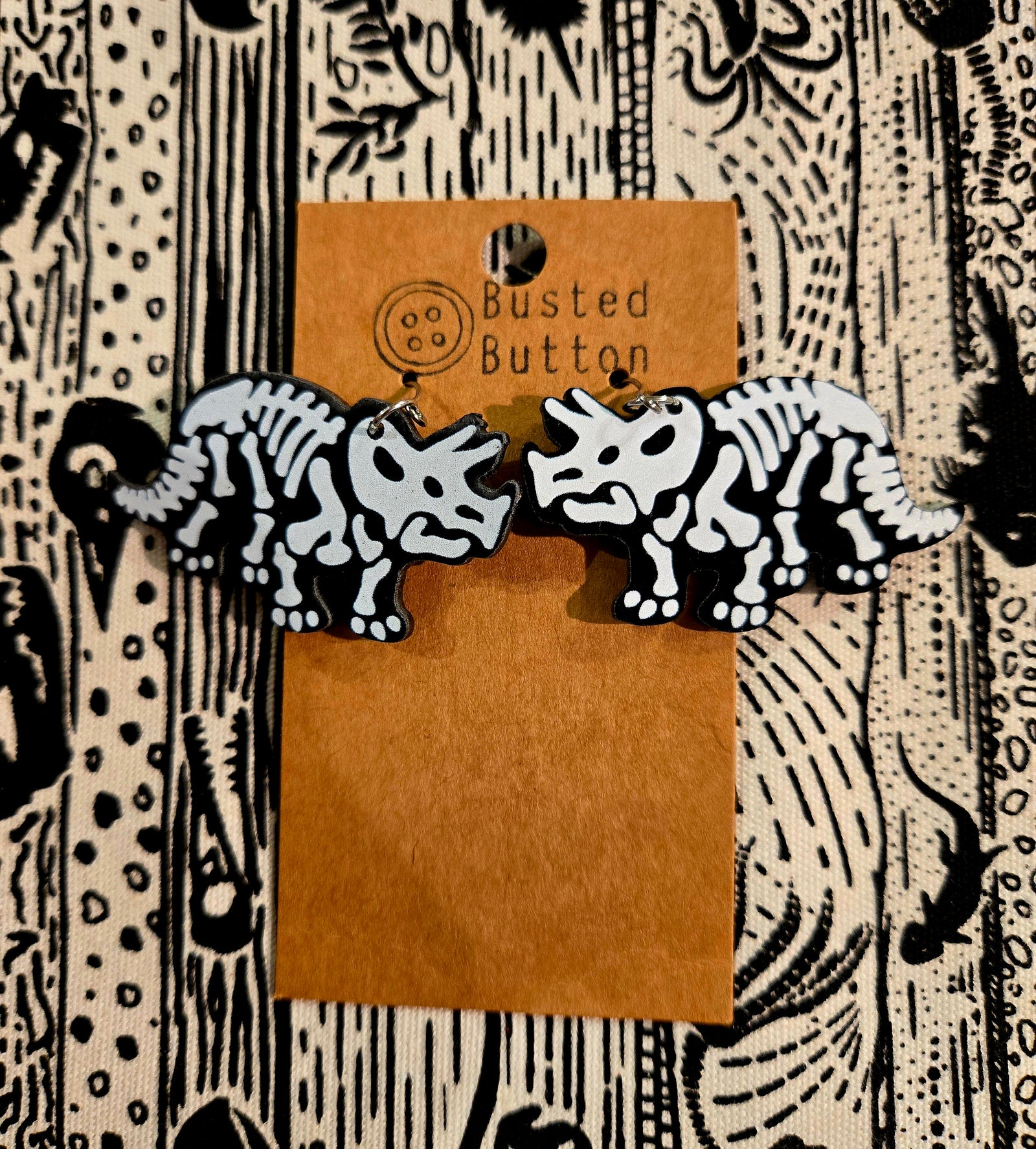 Skeleton Triceratops Acrylic Earrings