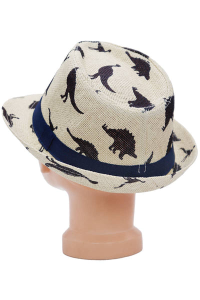 Kids Dinosaur Print Open Weave Paper Straw Fedora