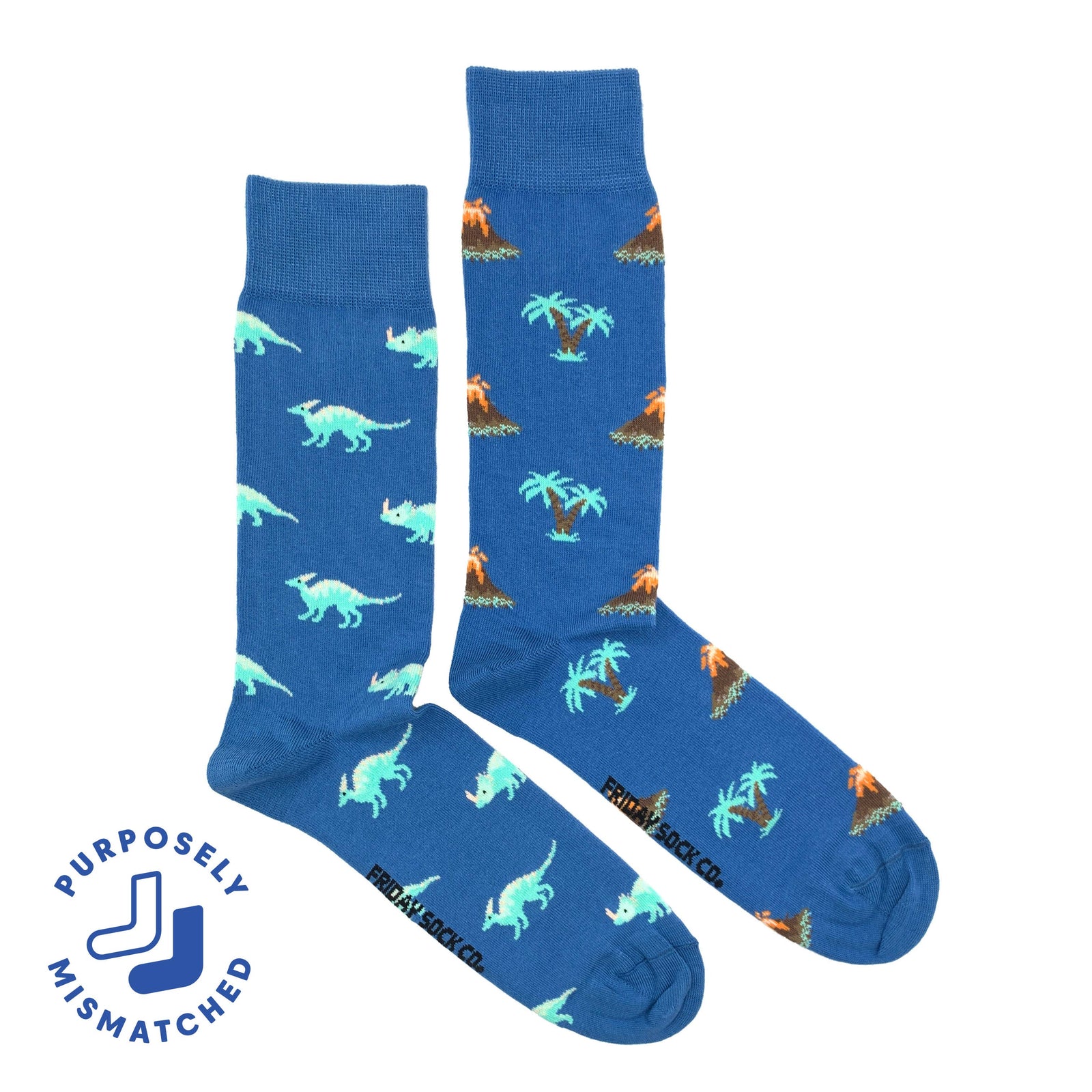 Volcano & Dinosaur Mid-Calf Socks Size 7-12