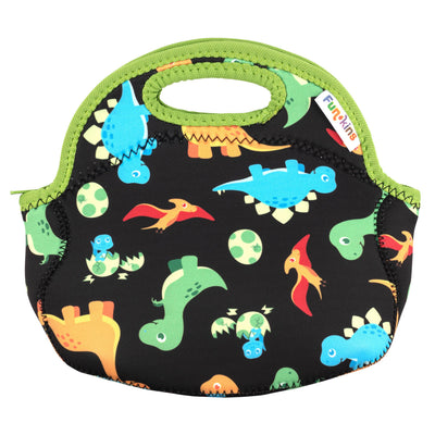 Small, Machine Washable Lunch Bag - Black Dinos