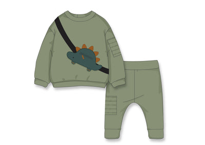 2 piece green dinosaur sweater set