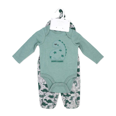 3 Piece Footed Set-Green Dinosaur