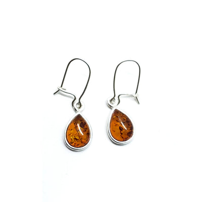 Cognac Amber Sterling Silver Earrings - Teardrop