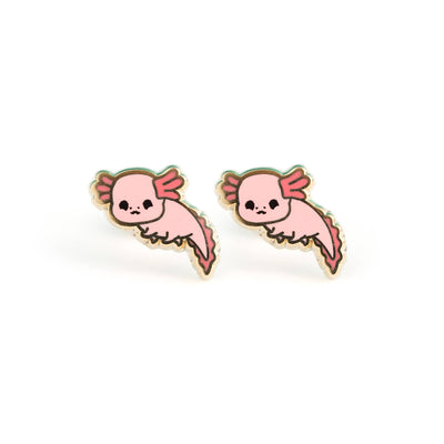 Axolotl Earrings - 22k Gold | Stainless Posts | Enamel Studs