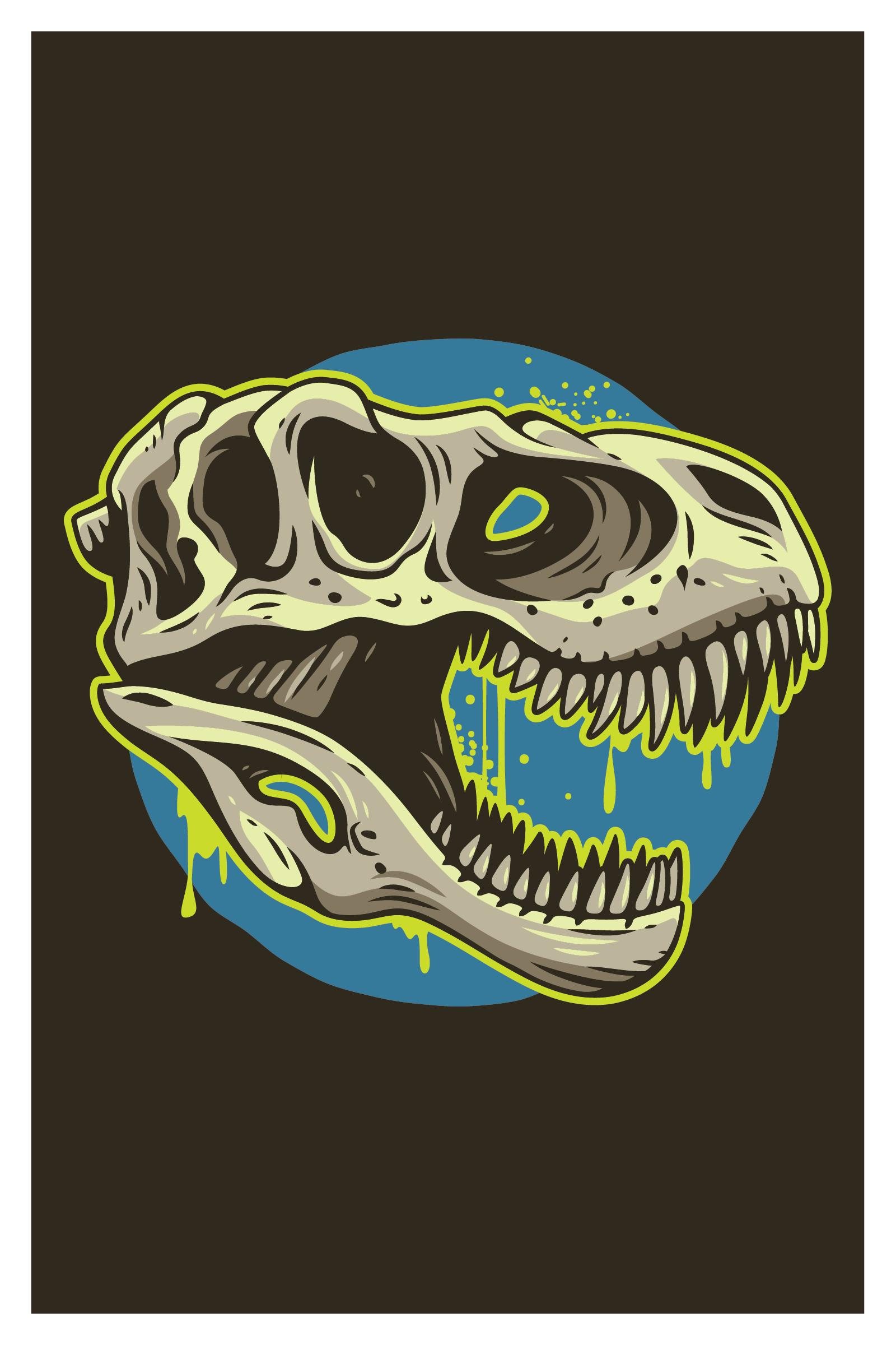 Postcard - Neon T Rex Skull