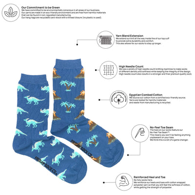 Volcano & Dinosaur Crew Socks Size 5-10
