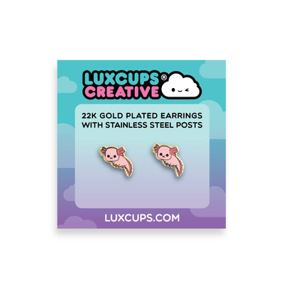 Axolotl Earrings - 22k Gold | Stainless Posts | Enamel Studs