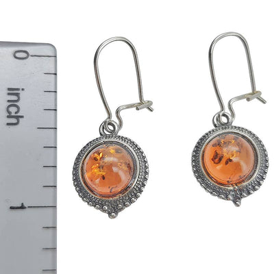 Cognac Amber Sterling Silver Earrings - Round