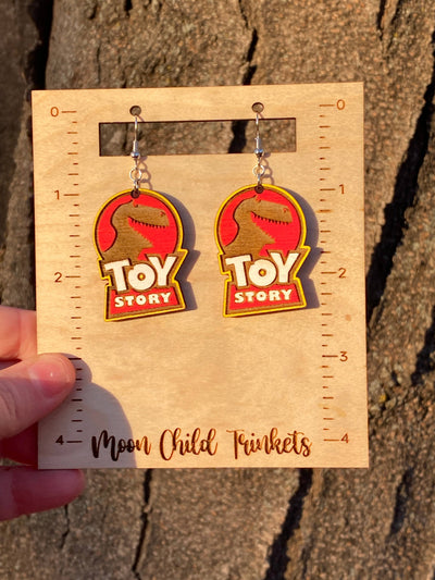 Toy Story Rex Hand Painted Wood Dangle Earrings