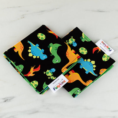 Set of Two Reusable Cloth Napkins - Black Dinos