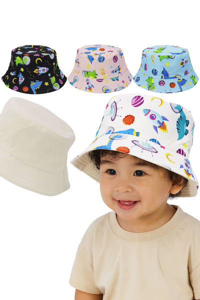 Kids Outer Space Dino Reversible Bucket Hat