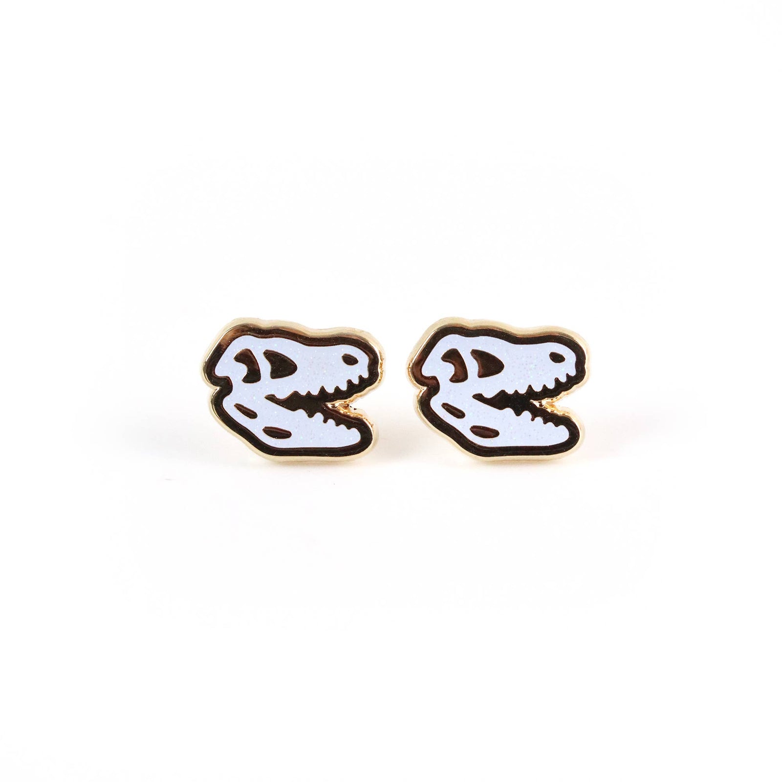 T-rex Skull Earrings - 22k Gold | Stainless Posts | Enamel