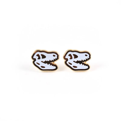 T-rex Skull Earrings - 22k Gold | Stainless Posts | Enamel