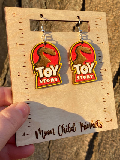 Toy Story Rex Hand Painted Wood Dangle Earrings