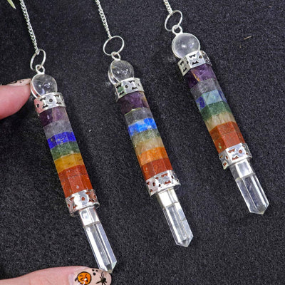 Chakra Bonded Pendulum with Clear Quartz Point