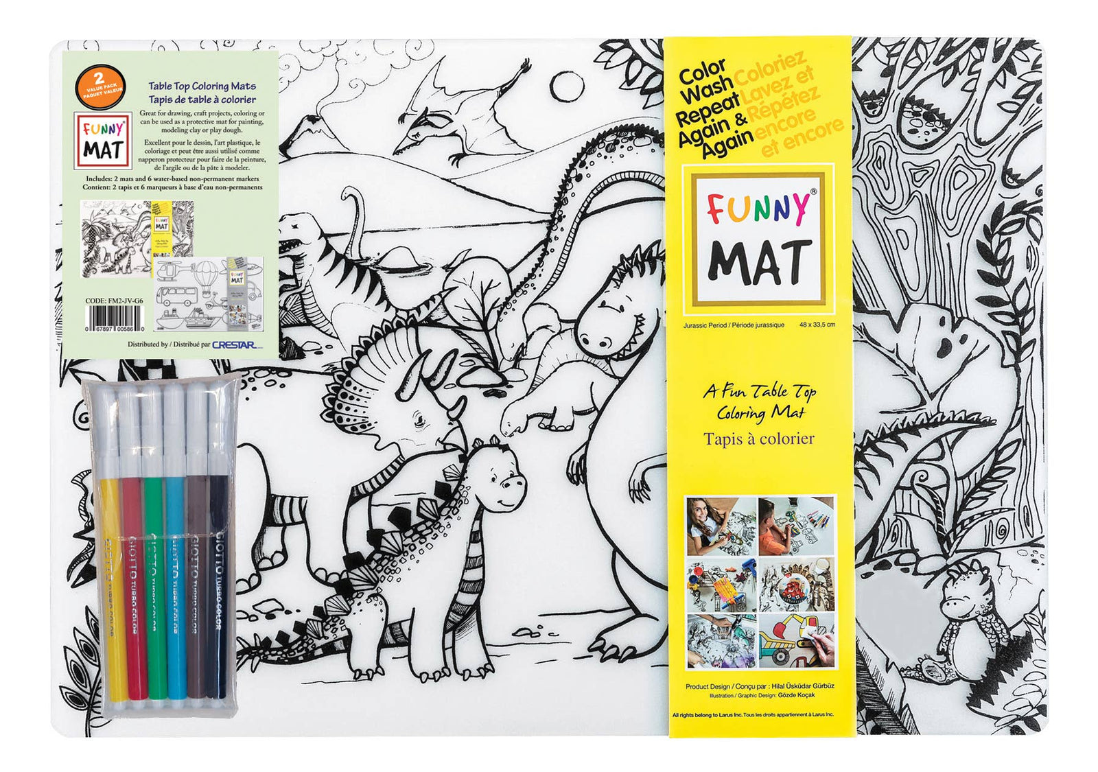 Table Top Colouring Mat, 2 Pk w/ Markers Dinos & Vehicles