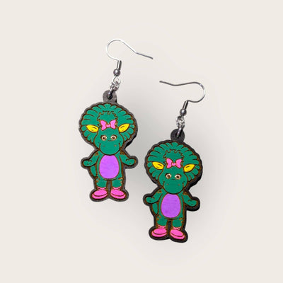Nostalgic TV Green Dinosaur Hand Painted Dangle Earrings