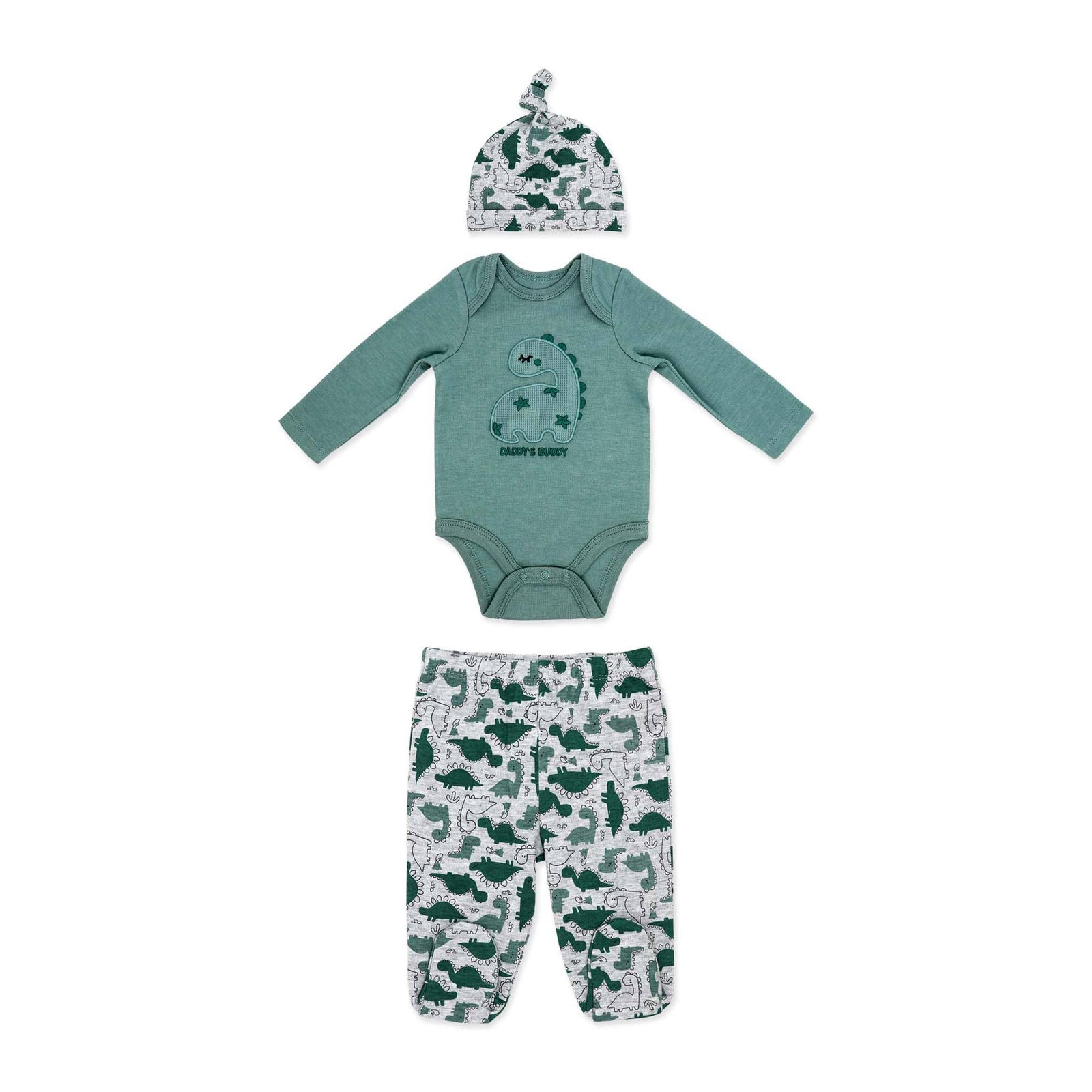 3 Piece Footed Set-Green Dinosaur
