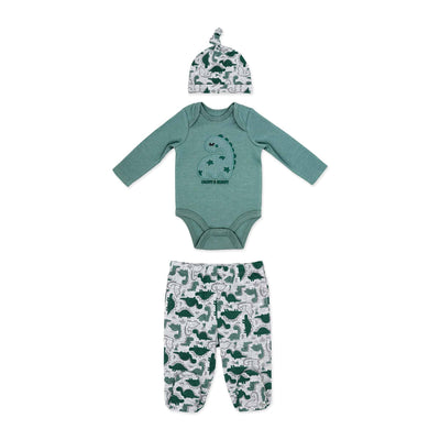 3 Piece Footed Set-Green Dinosaur