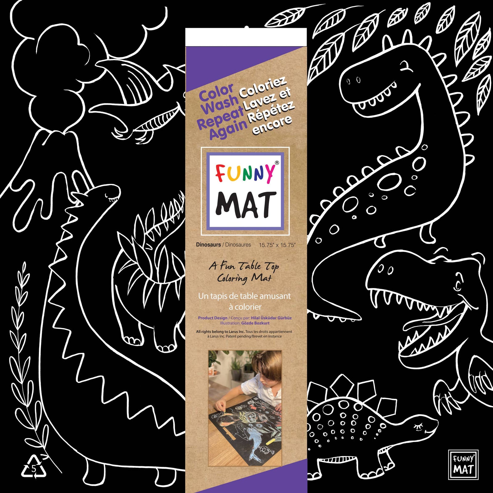 Table top blackboard mat for colouring - Dinosaurs