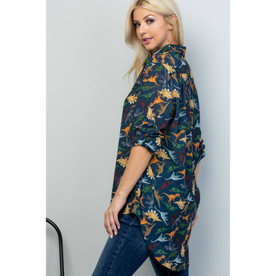 Dino Print High Low Shirt