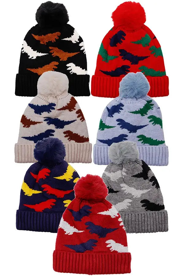Dinosaur Faux Fur Lined Beanie