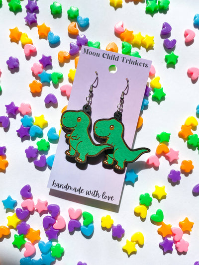 Tyrannosaurus Rex Hand Painted Wood Dangle Earrings