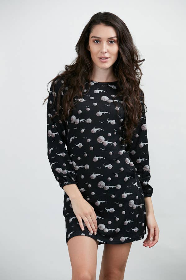 Long sleeve Black Dress: Dinosaur Planets