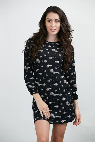 Long sleeve Black Dress: Dinosaur Planets