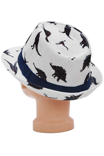 Kids Dinosaur Print Open Weave Paper Straw Fedora