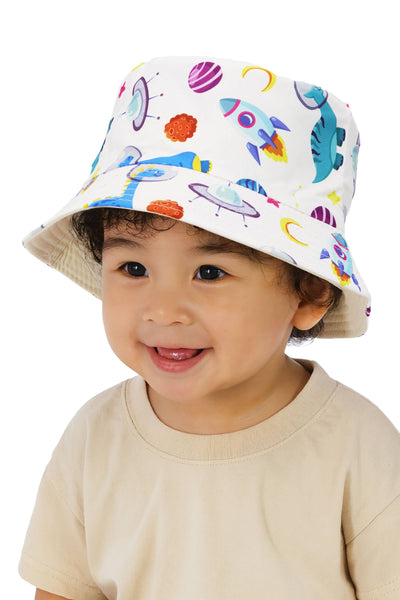Kids Outer Space Dino Reversible Bucket Hat