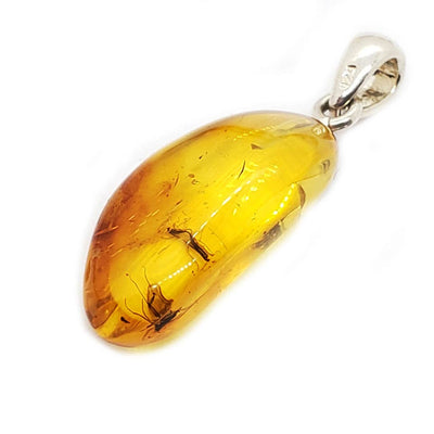 Natural Baltic Amber With Insects Silver Pendant
