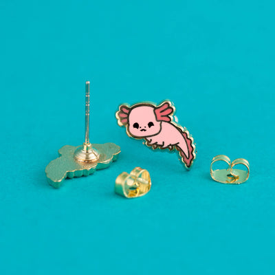 Axolotl Earrings - 22k Gold | Stainless Posts | Enamel Studs
