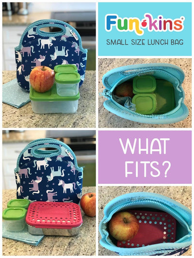 Small, Machine Washable Lunch Bag - Black Dinos
