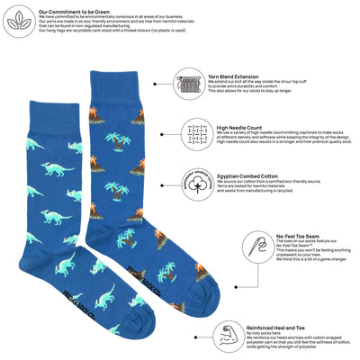 Volcano & Dinosaur Mid-Calf Socks Size 7-12