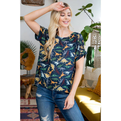 Dino Print Short Sleeve Top